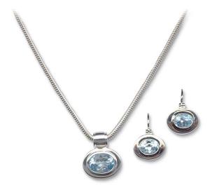 Sterling Silver and Blue Topaz Earring and Necklace Set