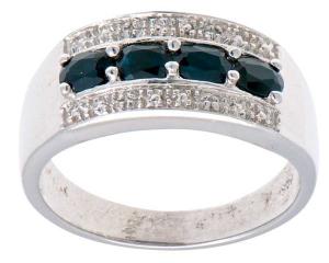 Sterling Silver, Dark Sapphire & Diamond Ring