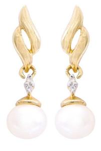 Fresh Water Pearl & Diamond Earrings
