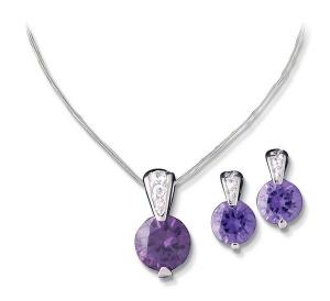 Amethyst Cubic Zirconia Pendant Necklace and Matching Earrings